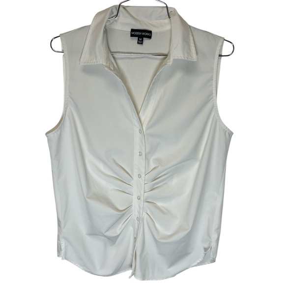 Elegant Collared Button-Up Sleeveless Blouse Sz M - Picture 2 of 5